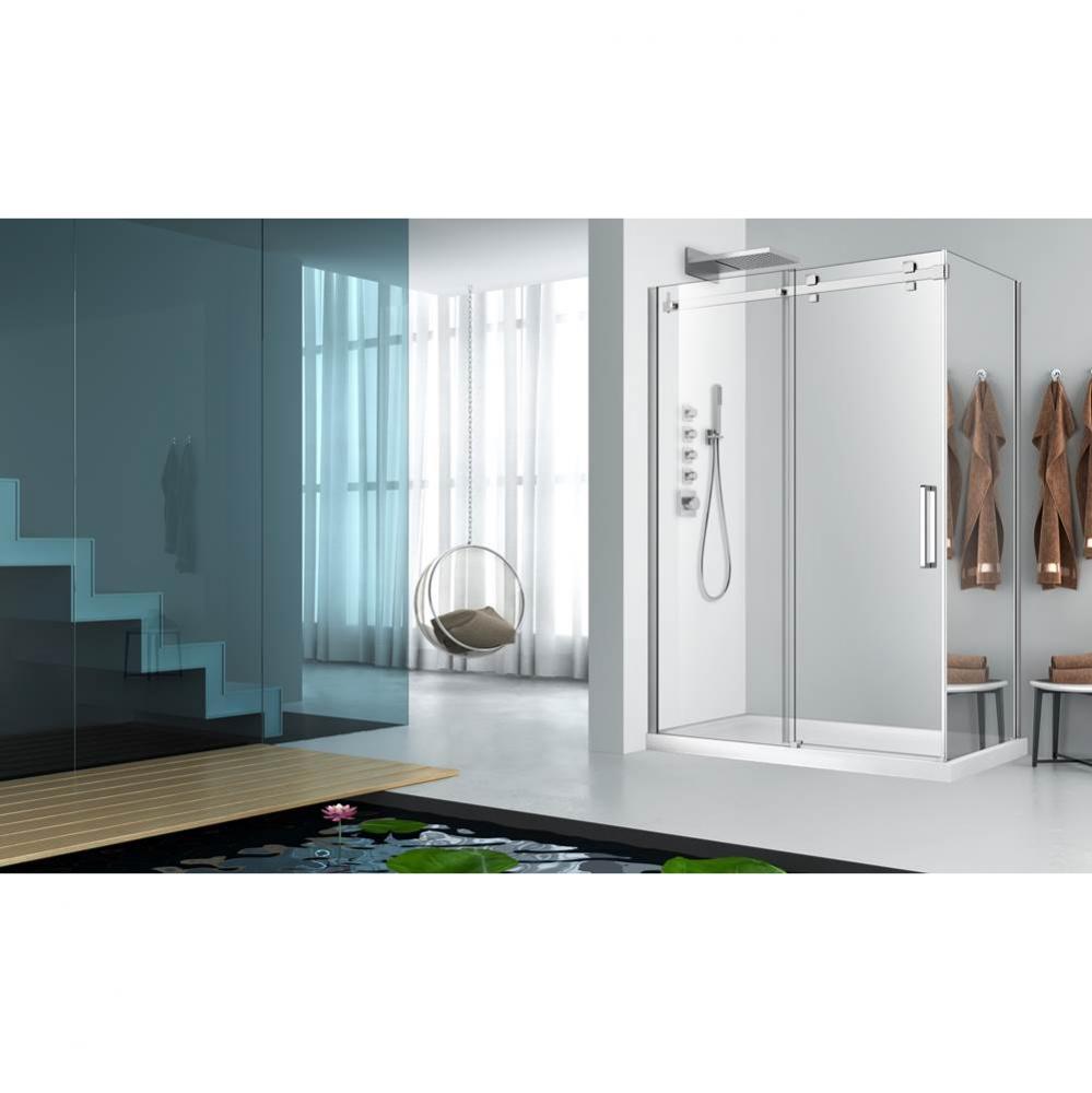 Piazza 48 chrome clear straight shower door + Piazza 36 chrome MIRROR  RIGHT straight side panel