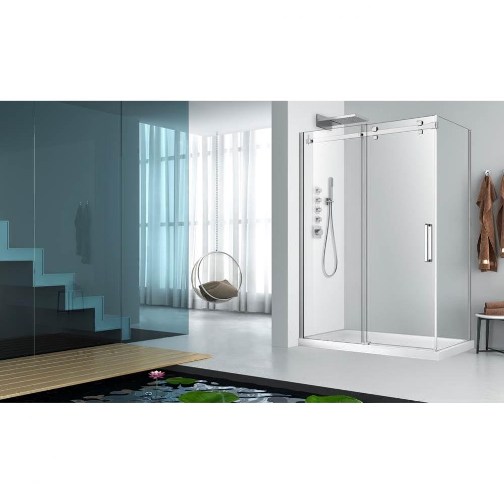 Piazza 60 chrome clear straight shower door + Piazza 32 chrome clear straight return panel