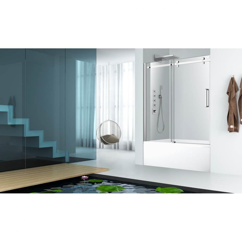 Piazza 60 bath tub chrome clear straight door