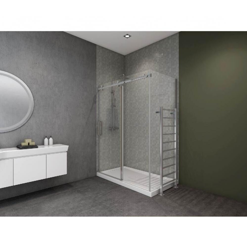 Piazza 60 straight shower door wall closing chrome clear + Piazza 42 return panel accessory chrome