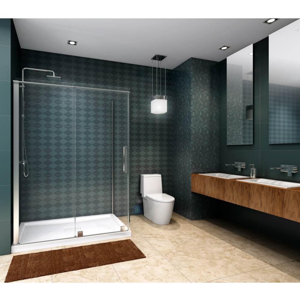 Quadro 60 chrome straight shower door + Quadro 32 return panel chrome clear straight