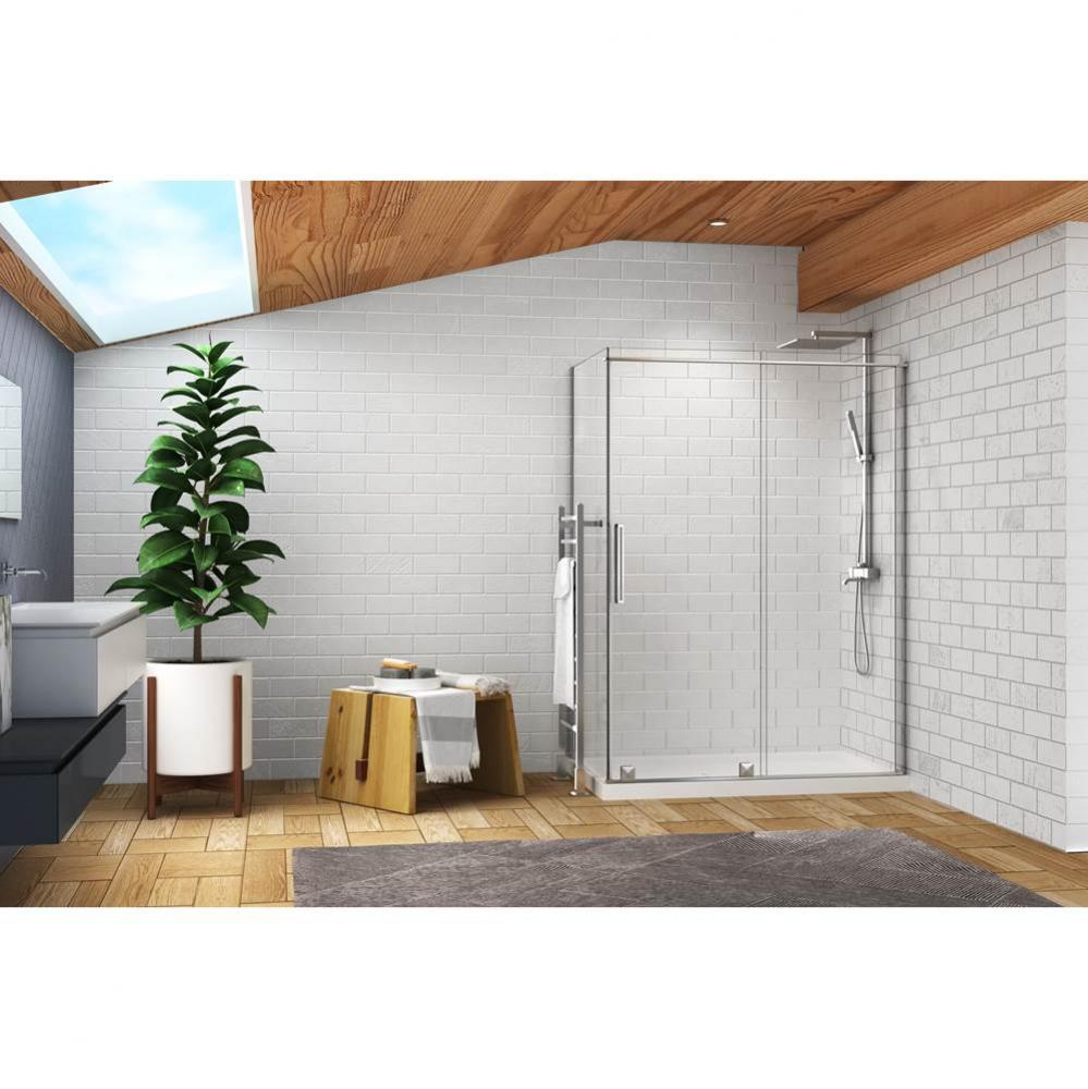 Quadro 60 chrome straight shower door + Quadro 36 return panel accessory chrome clear straight + T