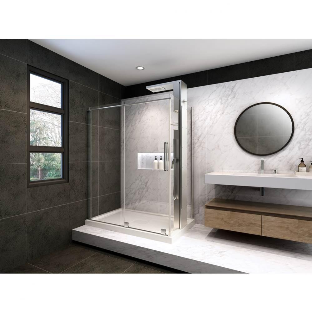 Quadro 60 chrome straight shower door + Quadro 36 return panel column chrome clear straight + Show