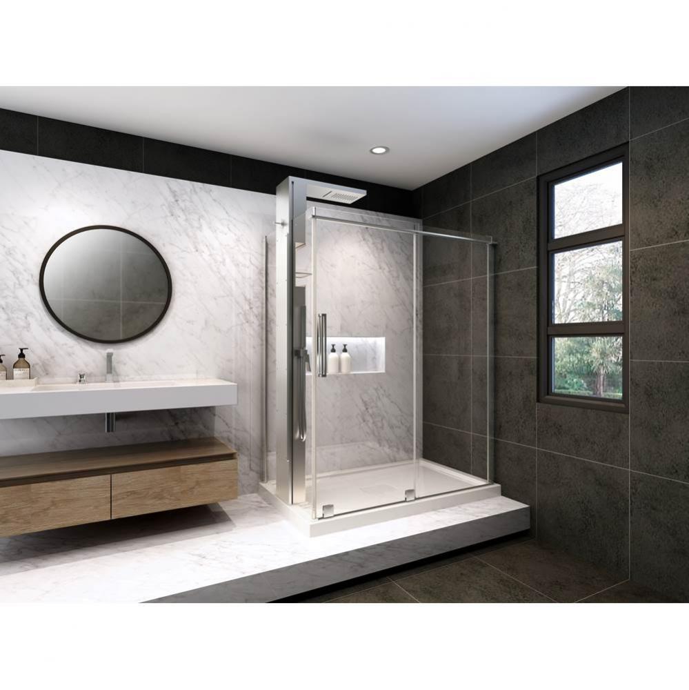 Quadro 60 chrome straight shower door + Quadro 36 return panel column chrome clear straight + Show