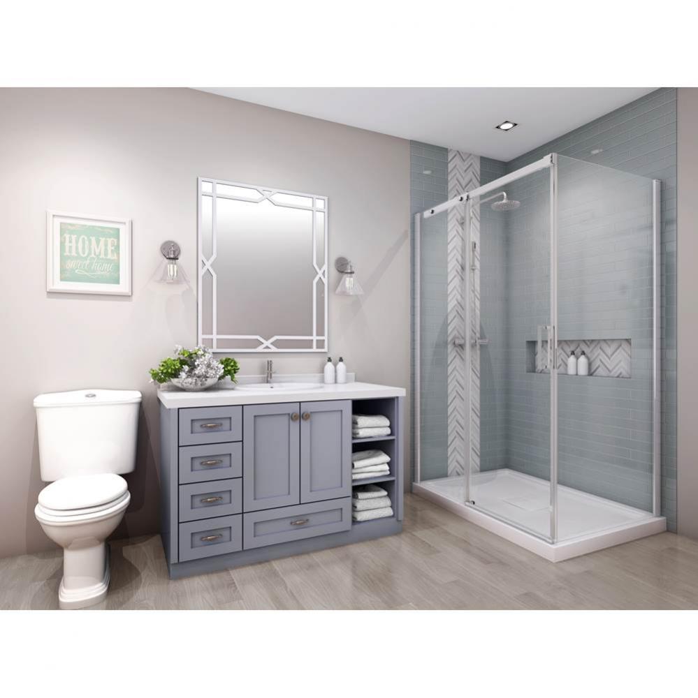 Vague 48 chrome clear straight shower door + Vague 42 chrome clear straight return panel