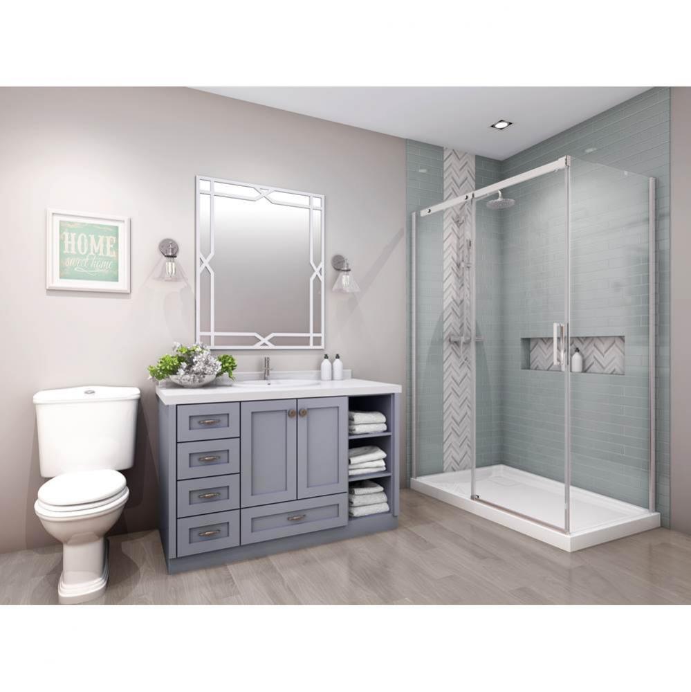 Vague 54  chrome clear angle shower door + Vague 36 chrome clear straight return panel