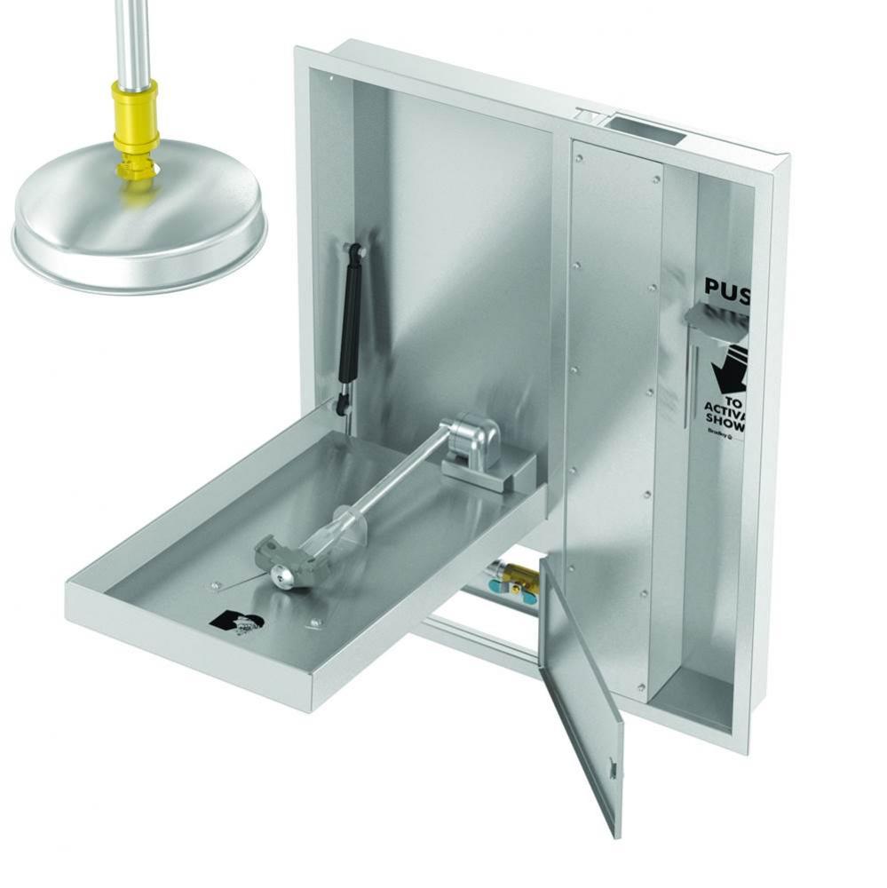 Barrier Free Concealed Eyewash andamp; Drench Shower, Extended Showerhead, Tailpiece