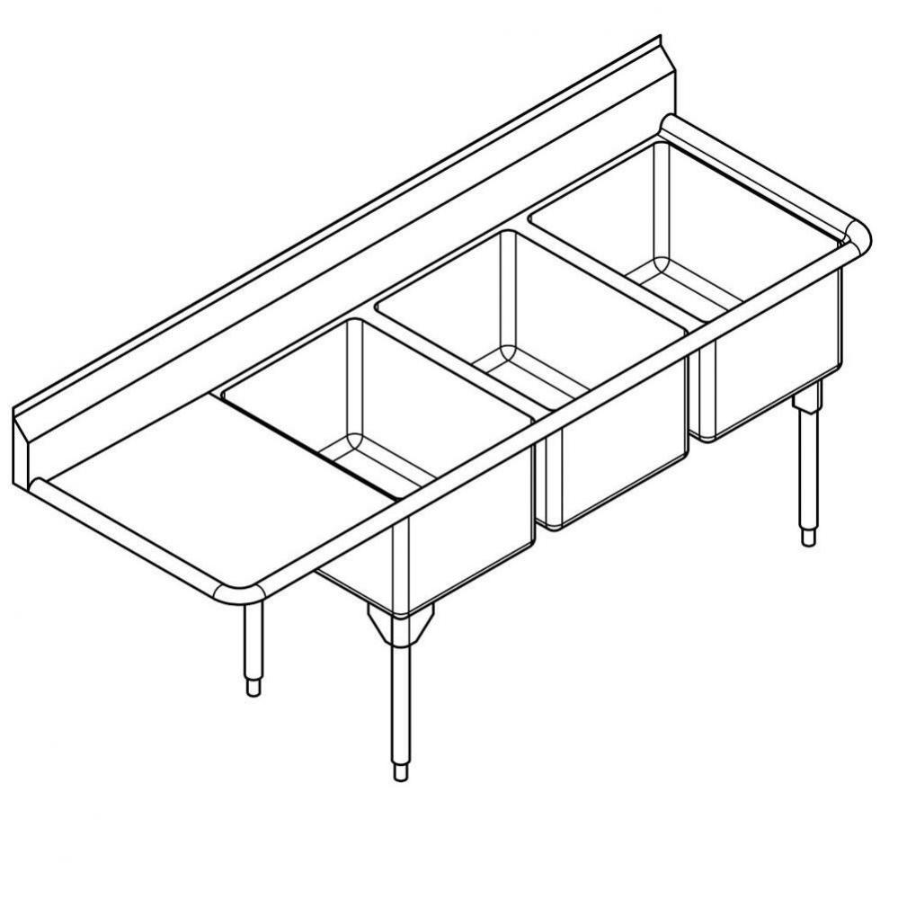 Scullery sinks - Restaurant Series, 16 gauge, triple compartment