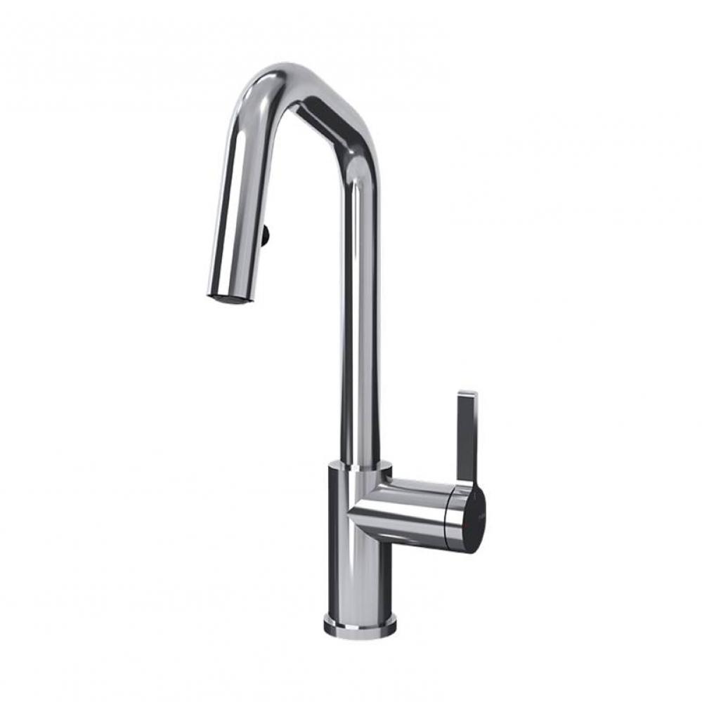 Loft Kitchen Faucet Round Body ''R'' Spout 2 Jets Hand Spray Chrome