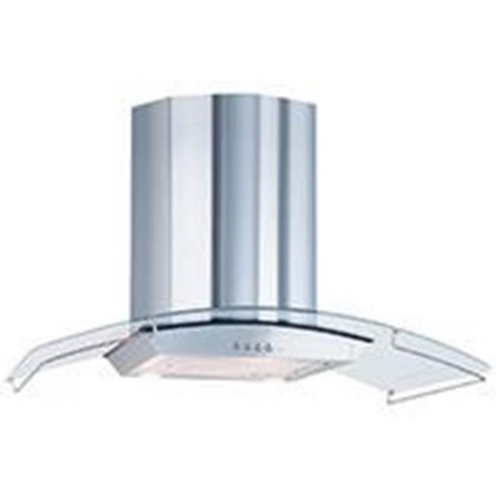 Barcelona Wall Mounted Range Hood St St. & Glass w/3 Speed Blower, Dual Halogen Lighting