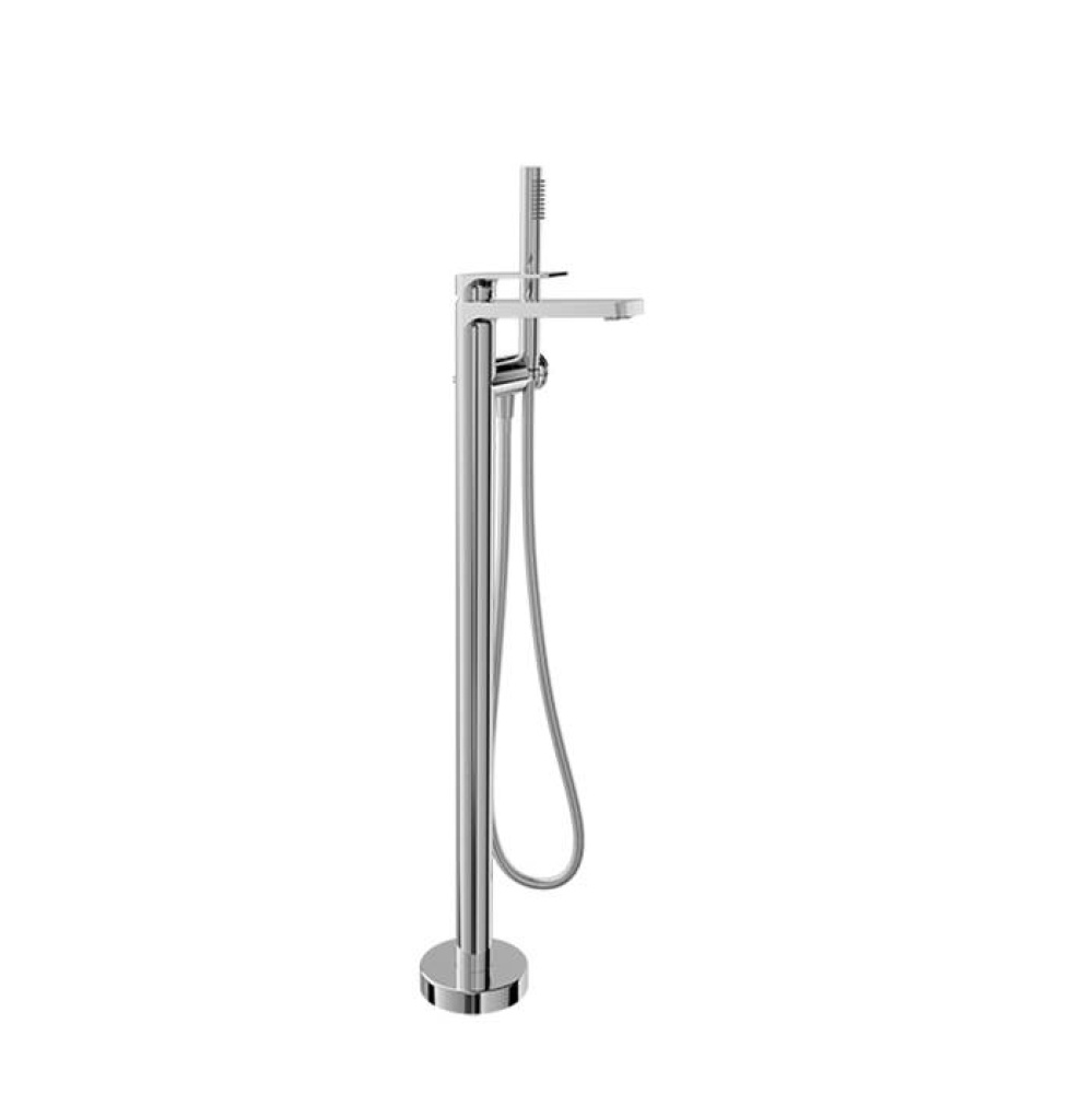 Floor-mounted tub filler with hand shower