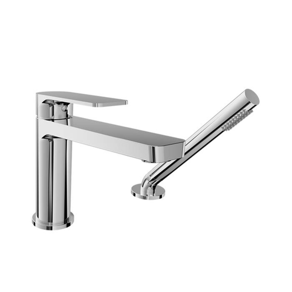2-piece deck mount tub filler with hand shower
