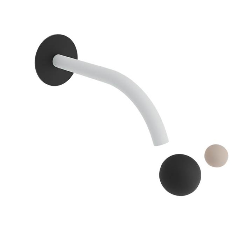 Wall-mounted lavatory faucet spout with deck mounted handles, drain not included