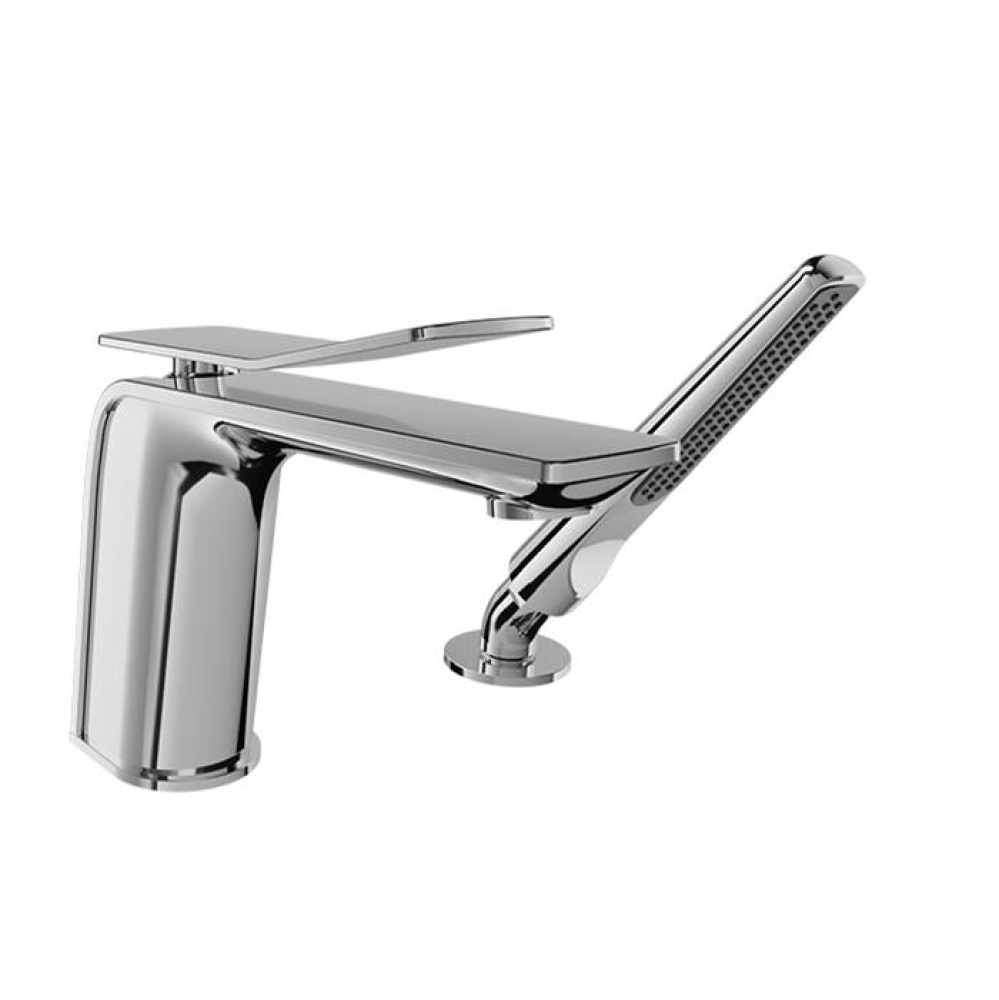 2-piece deck mount tub filler with hand shower