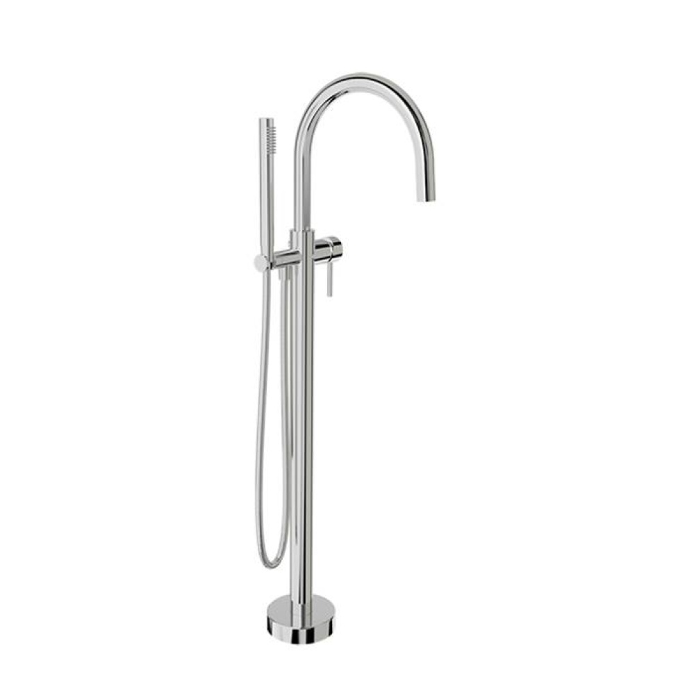 Floor-mounted tub filler with hand shower