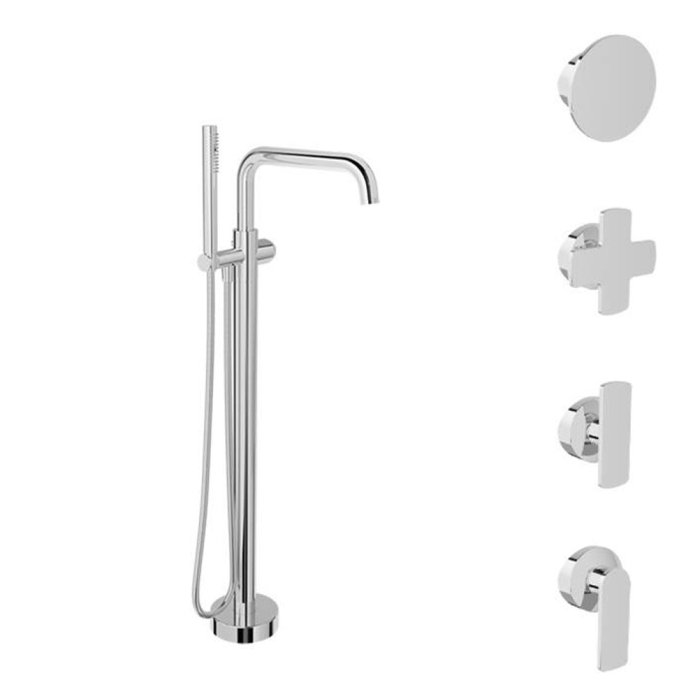 Floor-mounted tub filler with hand shower (without handle)