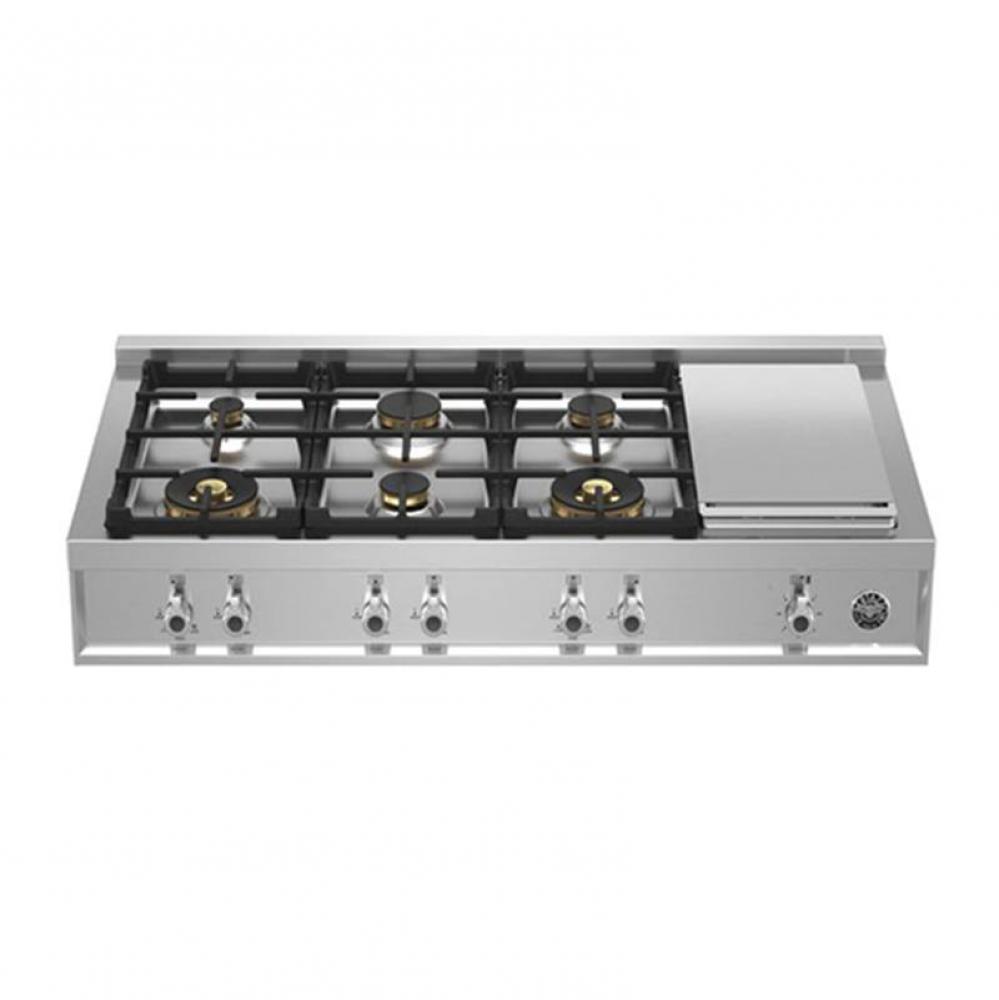 Professional Series Gas Rangetop, 6 Brass Burners Plus Griddle, 48''