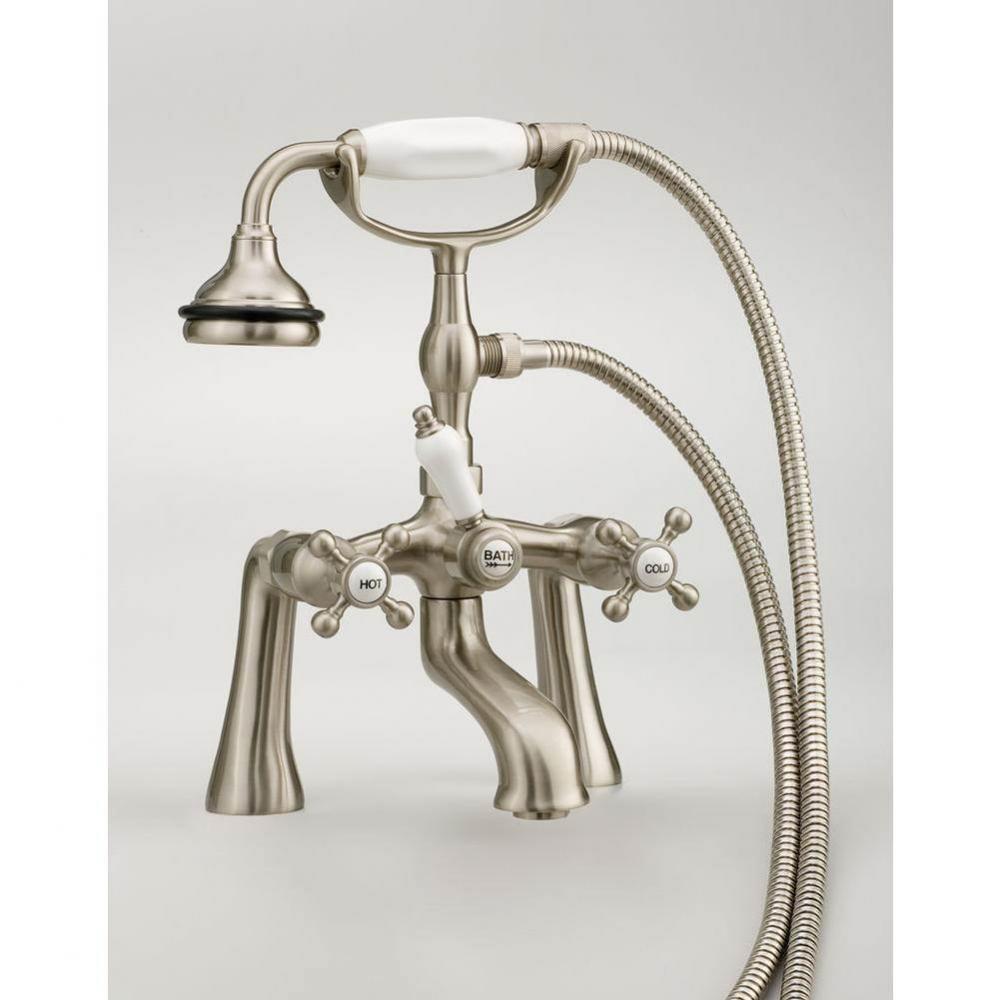 5100 SERIES Offset Deck-Mount Tub Filler - Cross Handles - Porcelain Accents