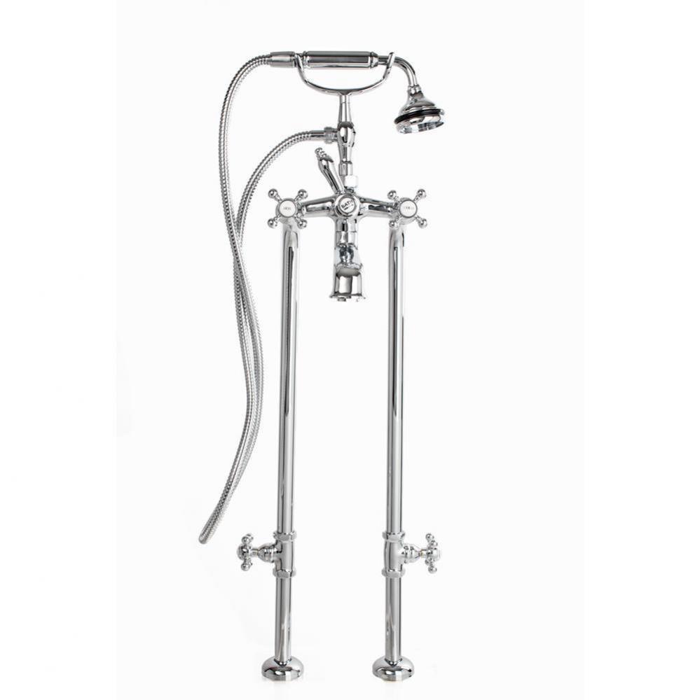 5100 SERIES Extra-Tall Free-Standing Tub Filler with Stop Valves - Cross Handles - Metal Accents