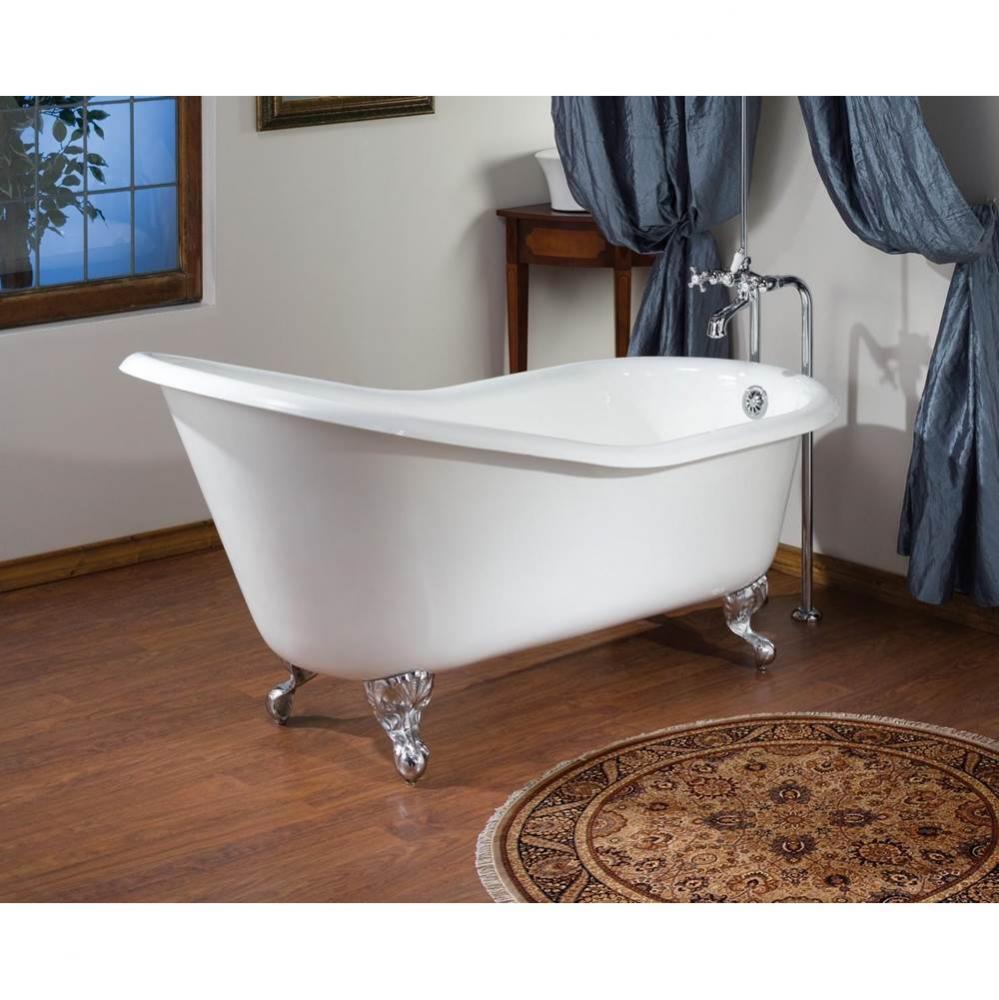 Slipper Tub, 61'', White In, Custom Out, 6'' Drill, Chrome Feet
