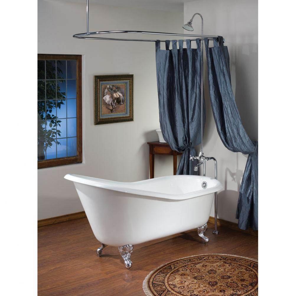 Slipper Tub, 68'', White In, Custom Out, Roll Rim, Polished Brass Feet