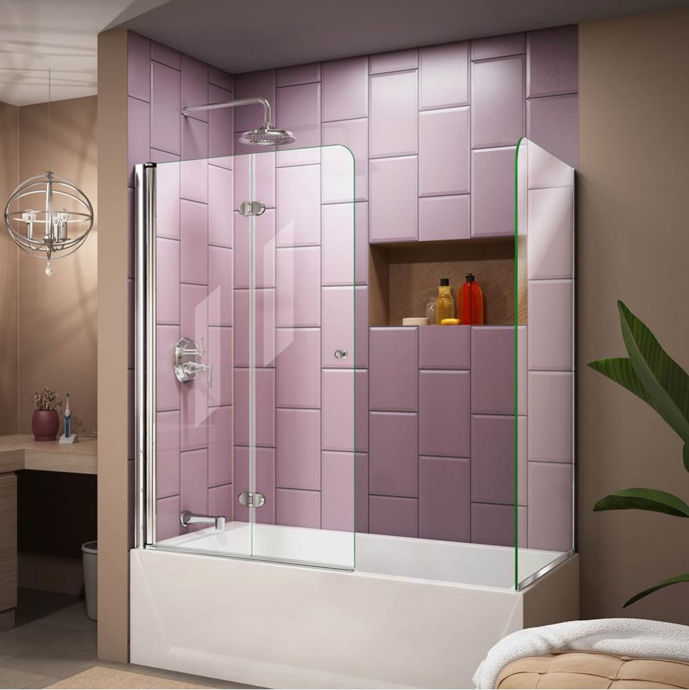 DreamLine Aqua Fold 56-60 in. W x 30 in. D x 58 in. H Frameless Bi-Fold Tub Door with Return Panel