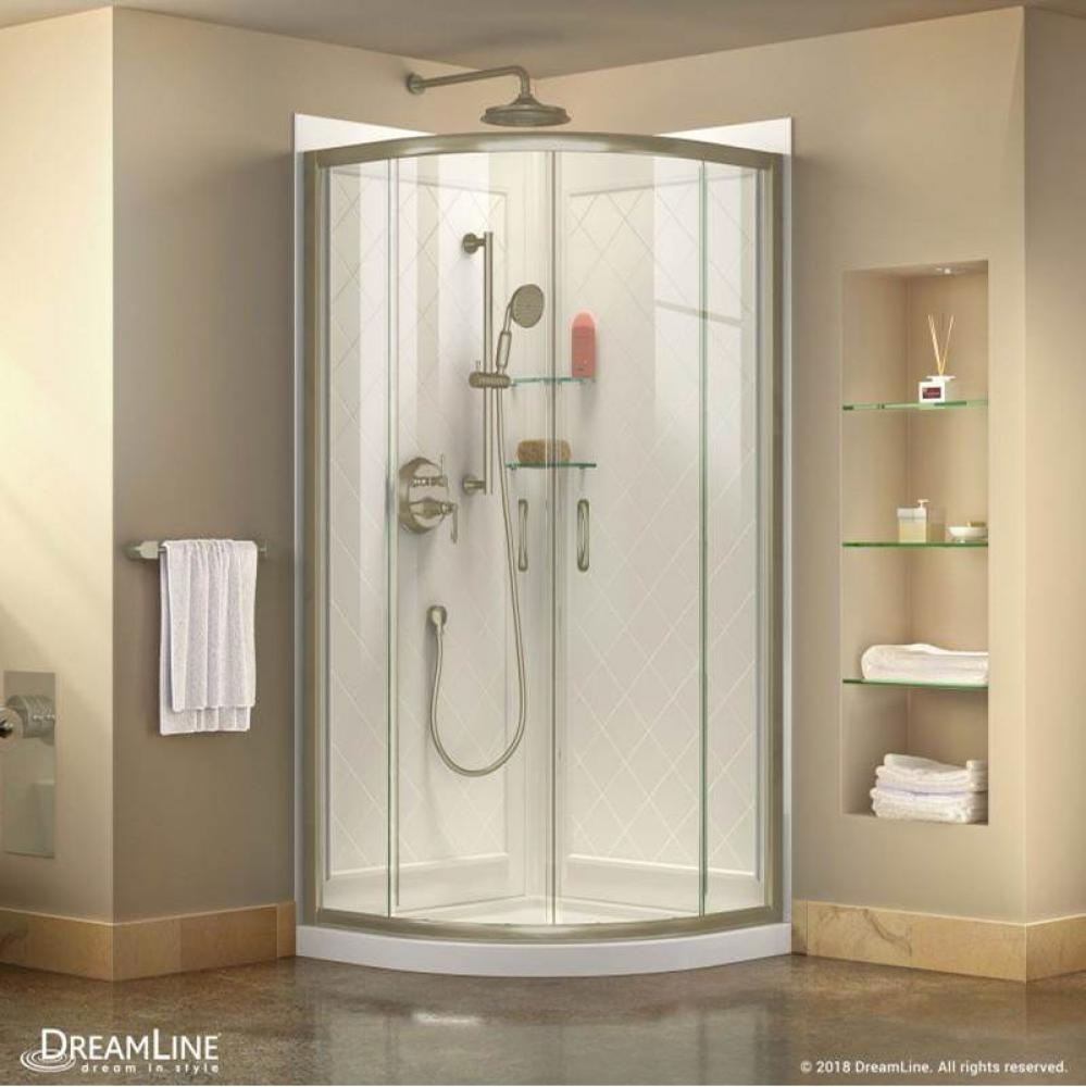 DreamLine Prime 33 in. x 76 3/4 in. Semi-Frameless Clear Glass Sliding Shower Enclosure in Brushed