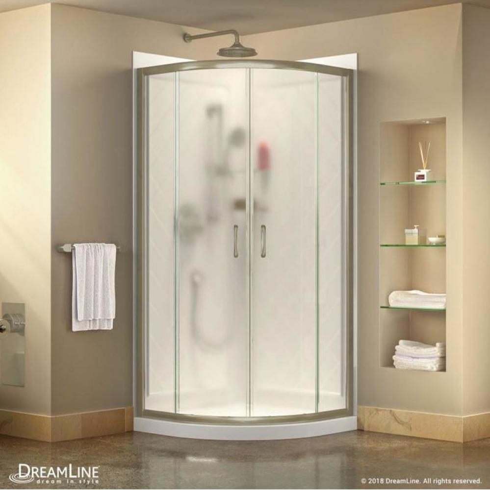 DreamLine Prime 36 in. x 76 3/4 in. Semi-Frameless Frosted Glass Sliding Shower Enclosure in Brush