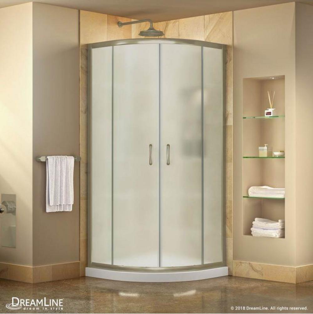 DreamLine Prime 36 in. x 74 3/4 in. Semi-Frameless Frosted Glass Sliding Shower Enclosure in Brush
