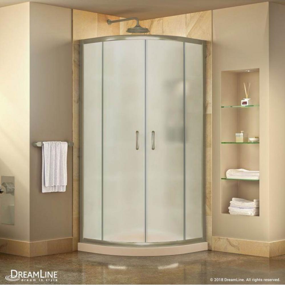 DreamLine Prime 38 in. x 74 3/4 in. Semi-Frameless Frosted Glass Sliding Shower Enclosure in Brush