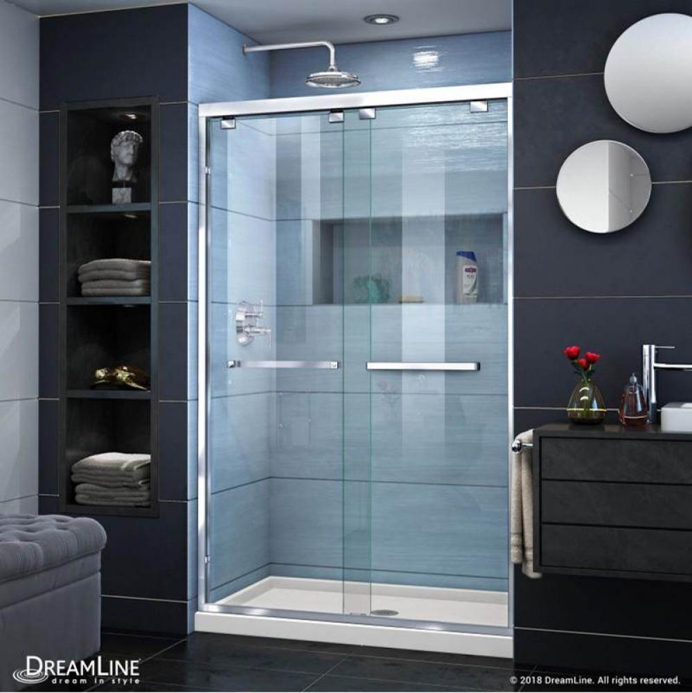 DreamLine Encore 34 in. D x 48 in. W x 78 3/4 in. H Bypass Shower Door in Chrome and Center Drain