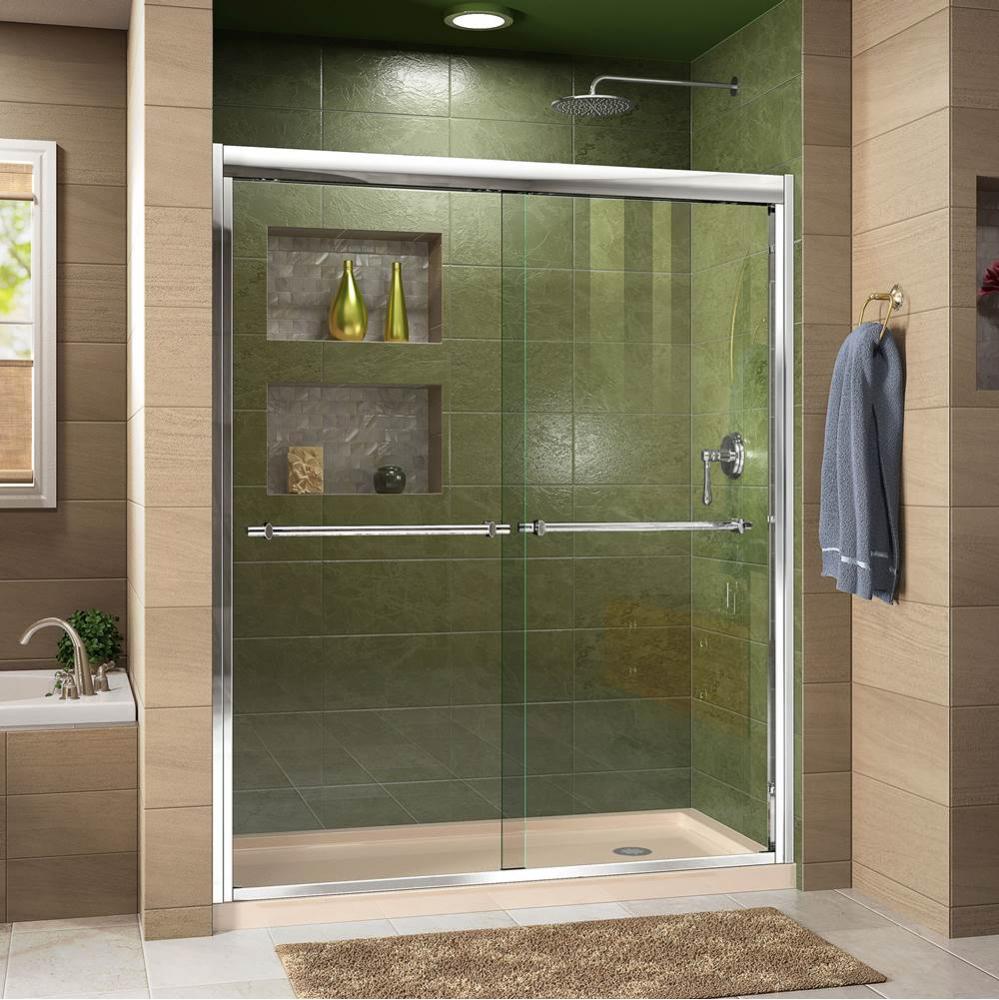 DreamLine Duet 30 in. D x 60 in. W x 74 3/4 in. H Bypass Shower Door in Chrome with Right Drain Bi