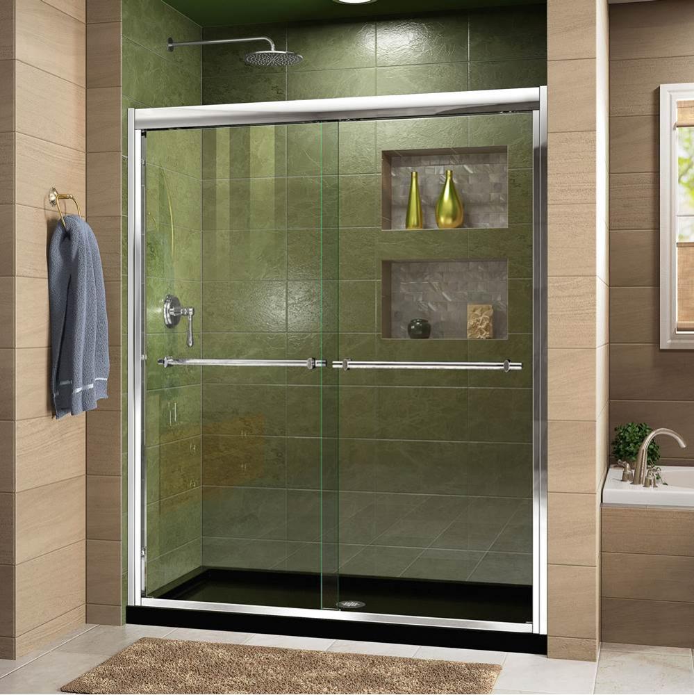 DreamLine Duet 30 in. D x 60 in. W x 74 3/4 in. H Bypass Shower Door in Chrome with Center Drain B