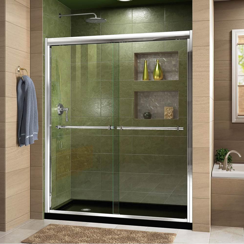 DreamLine Duet 32 in. D x 60 in. W x 74 3/4 in. H Bypass Shower Door in Chrome with Left Drain Bla