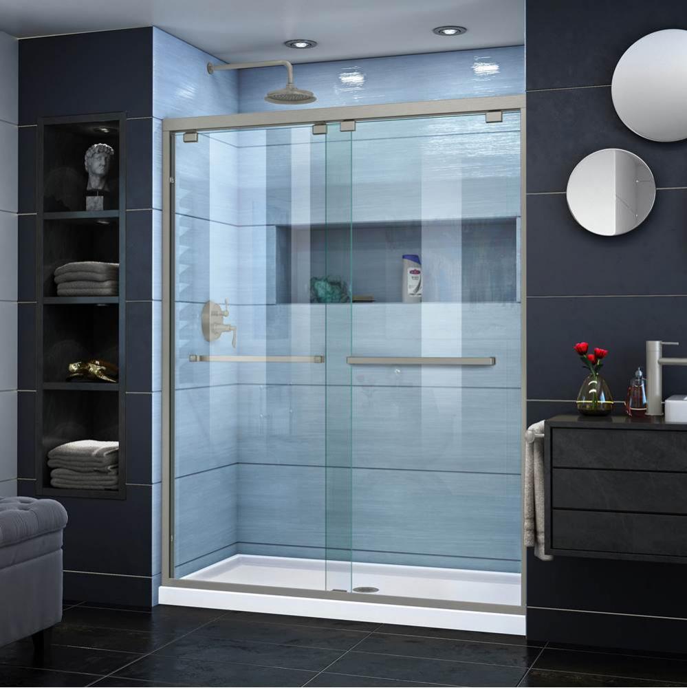 DreamLine Encore 32 in. D x 54 in. W x 78 3/4 in. H Bypass Shower Door in Brushed Nickel and Cente