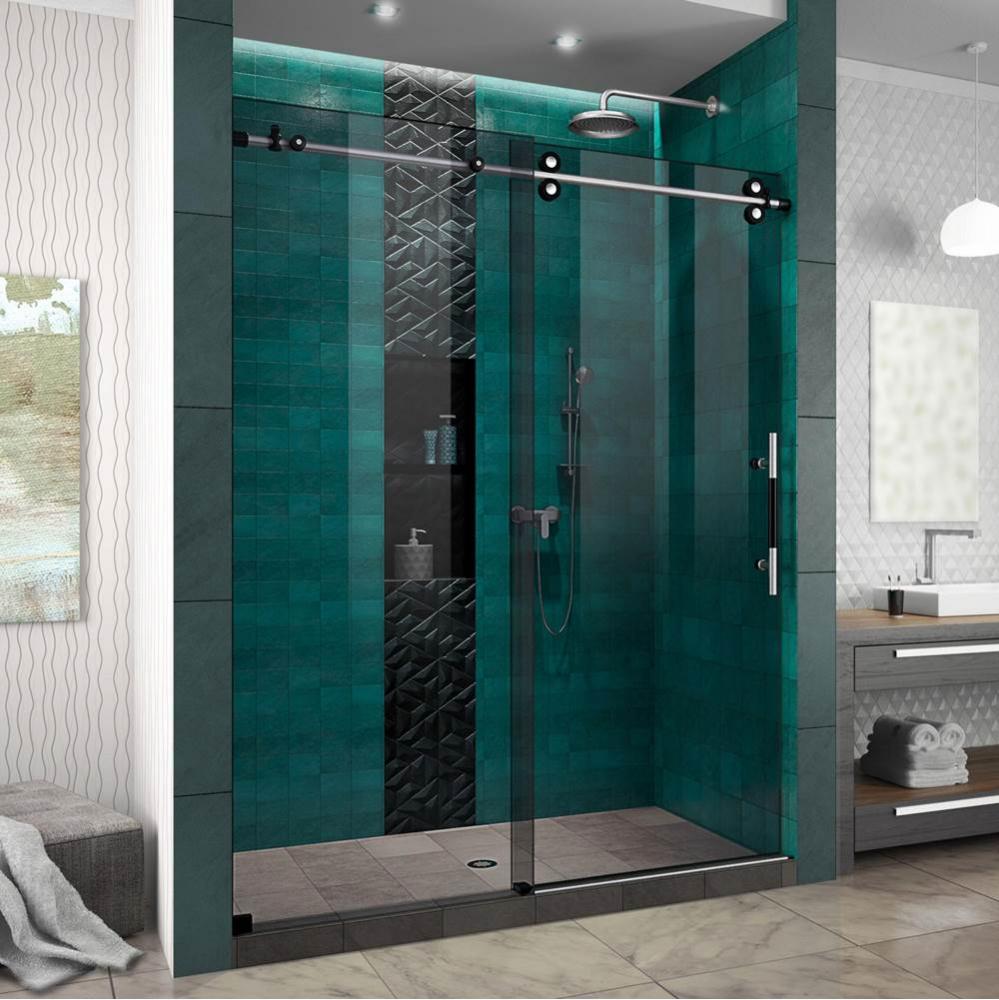 DreamLine Enigma-XO 56-60 in. W x 76 in. H Frameless Smoke Gray Glass Sliding Shower Door in Brush