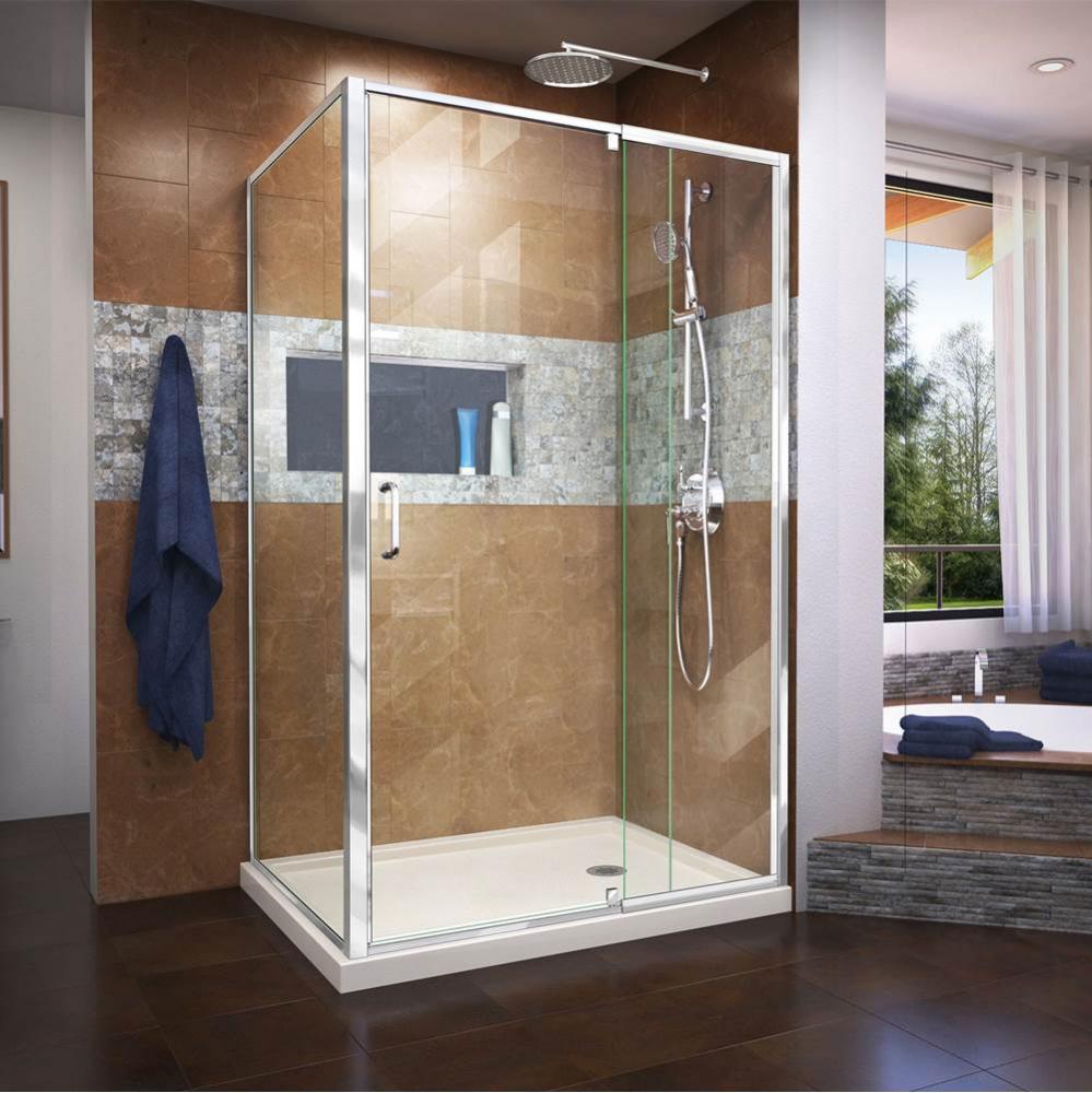 DreamLine Flex 36 in. D x 48 in. W x 74 3/4 in. H Semi-Frameless Pivot Shower Enclosure in Chrome