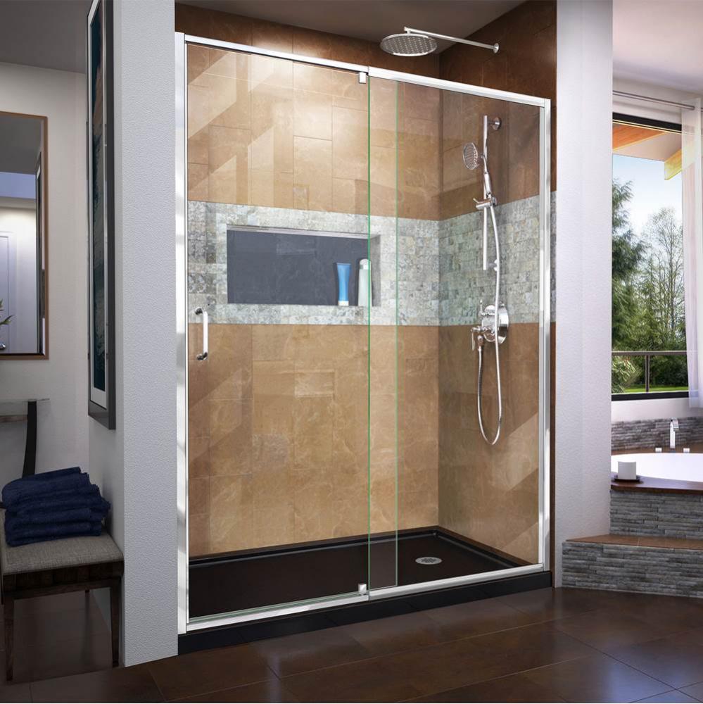 DreamLine Flex 32 in. D x 60 in. W x 74 3/4 in. H Semi-Frameless Pivot Shower Door in Chrome with