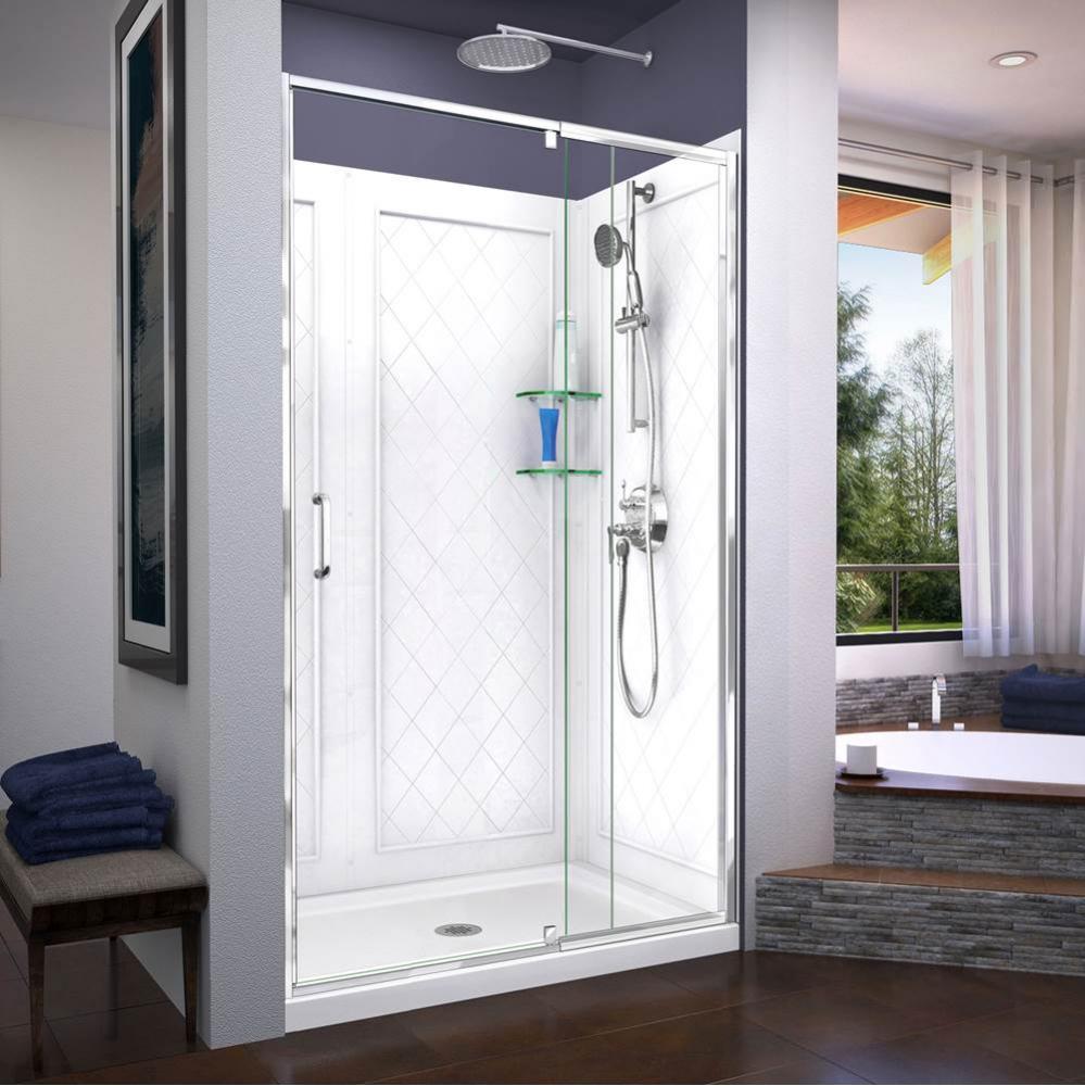 DreamLine Flex 36 in. D x 48 in. W x 76 3/4 in. H Pivot Shower Door in Chrome with Center Drain Wh