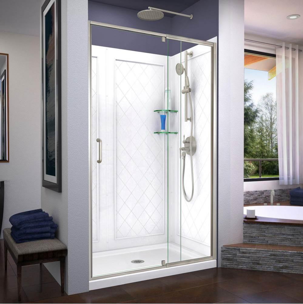 DreamLine Flex 36 in. D x 48 in. W x 76 3/4 in. H Semi-Frameless Shower Door in Brushed Nickel wit