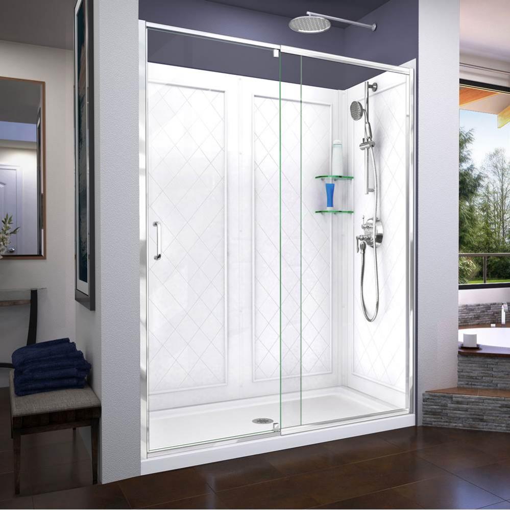 DreamLine Flex 34 in. D x 60 in. W x 76 3/4 in. H Pivot Shower Door in Chrome with Center Drain Wh