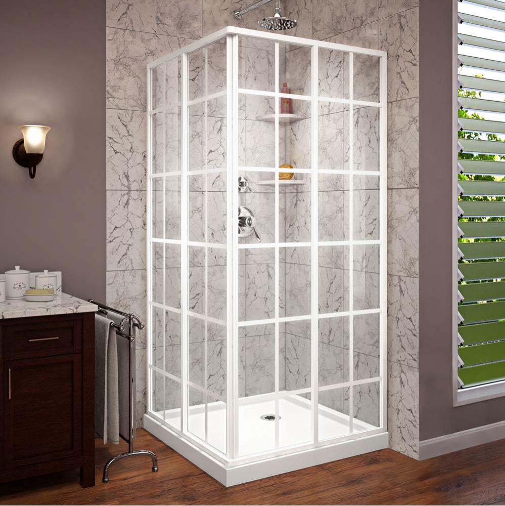 DreamLine French Corner 36 in. D x 36 in. W x 74 3/4 in. H Sliding Shower Enclosure in White and C