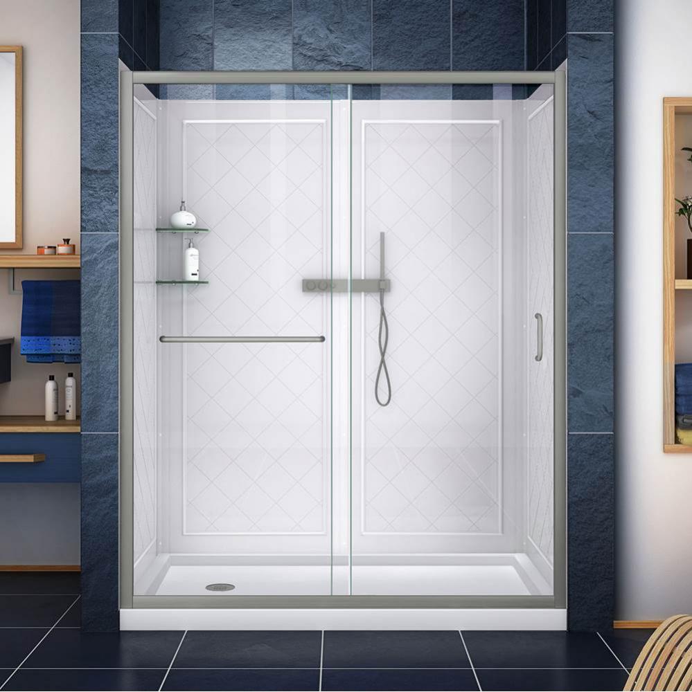 DreamLine Infinity-Z 32 in. D x 60 in. W x 76 3/4 in. H Sliding Shower Door in Brushed Nickel, Lef