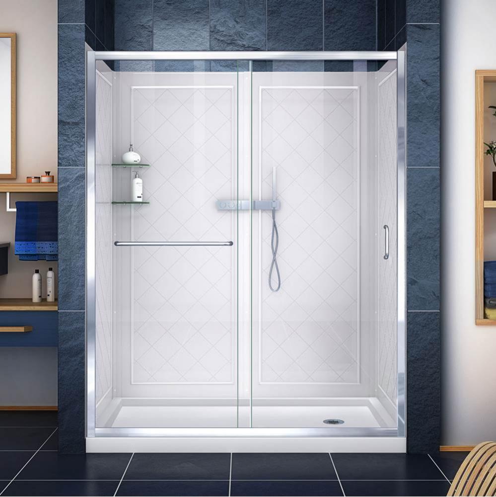 DreamLine Infinity-Z 34 in. D x 60 in. W x 76 3/4 in. H Sliding Shower Door in Chrome, Right Drain
