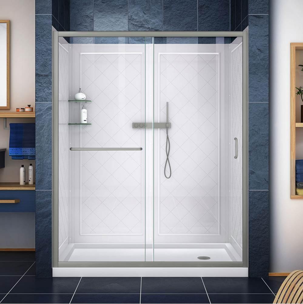 DreamLine Infinity-Z 32 in. D x 60 in. W x 76 3/4 in. H Sliding Shower Door in Brushed Nickel, Rig