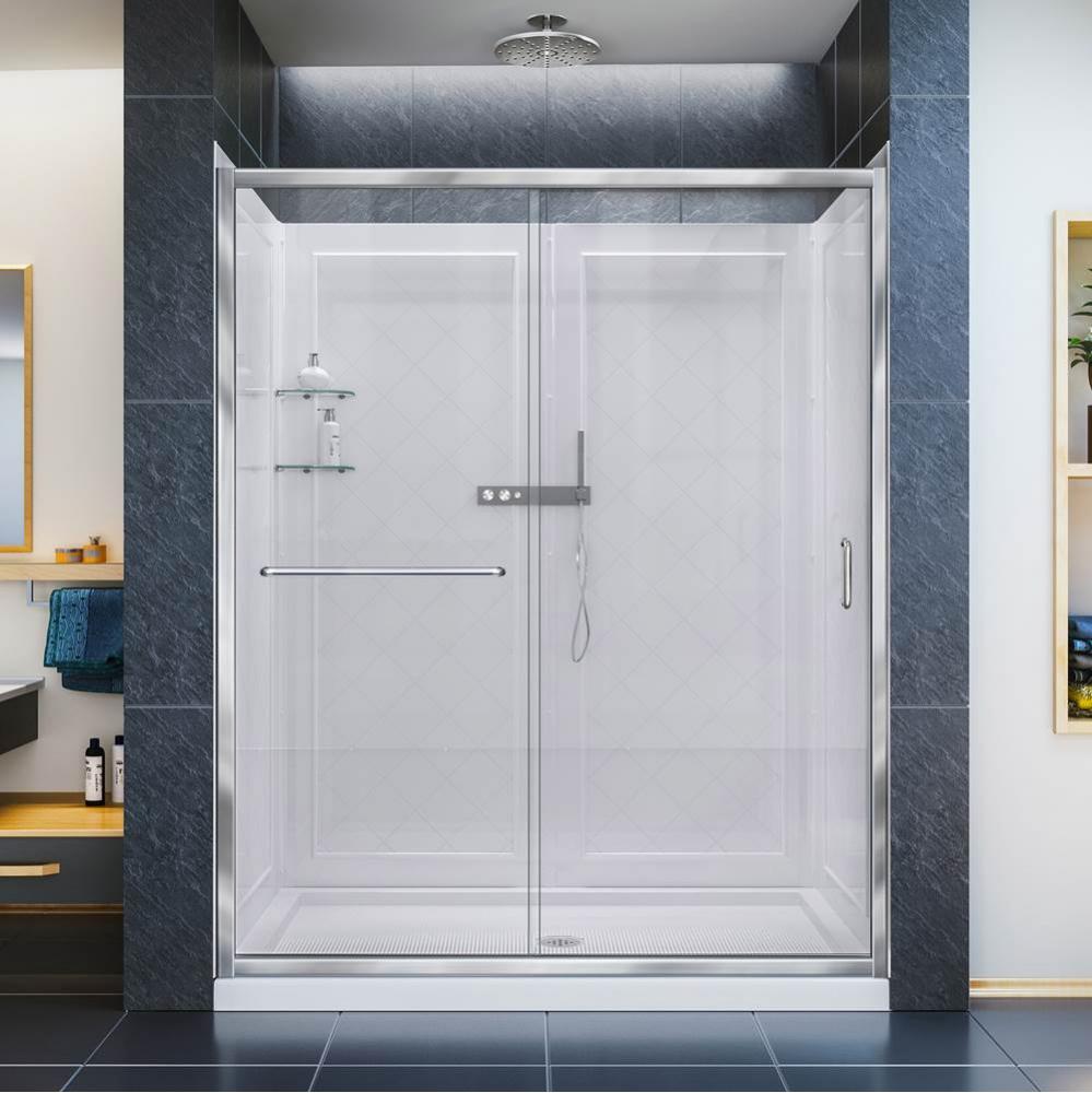 DreamLine Infinity-Z 32 in. D x 60 in. W x 76 3/4 in. H Sliding Shower Door in Chrome, Center Drai