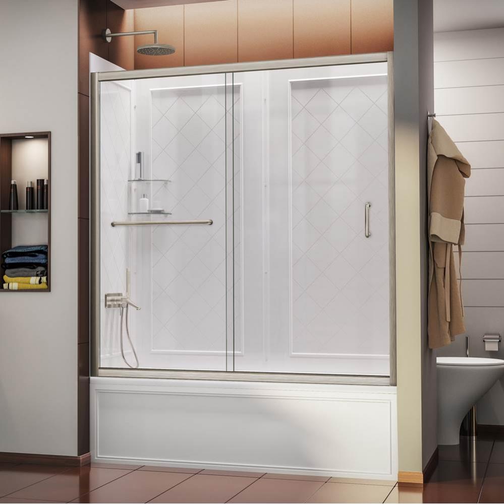 DreamLine Infinity-Z 56-60 in. W x 60 in. H Clear Sliding Tub Door in Brushed Nickel with White Ac