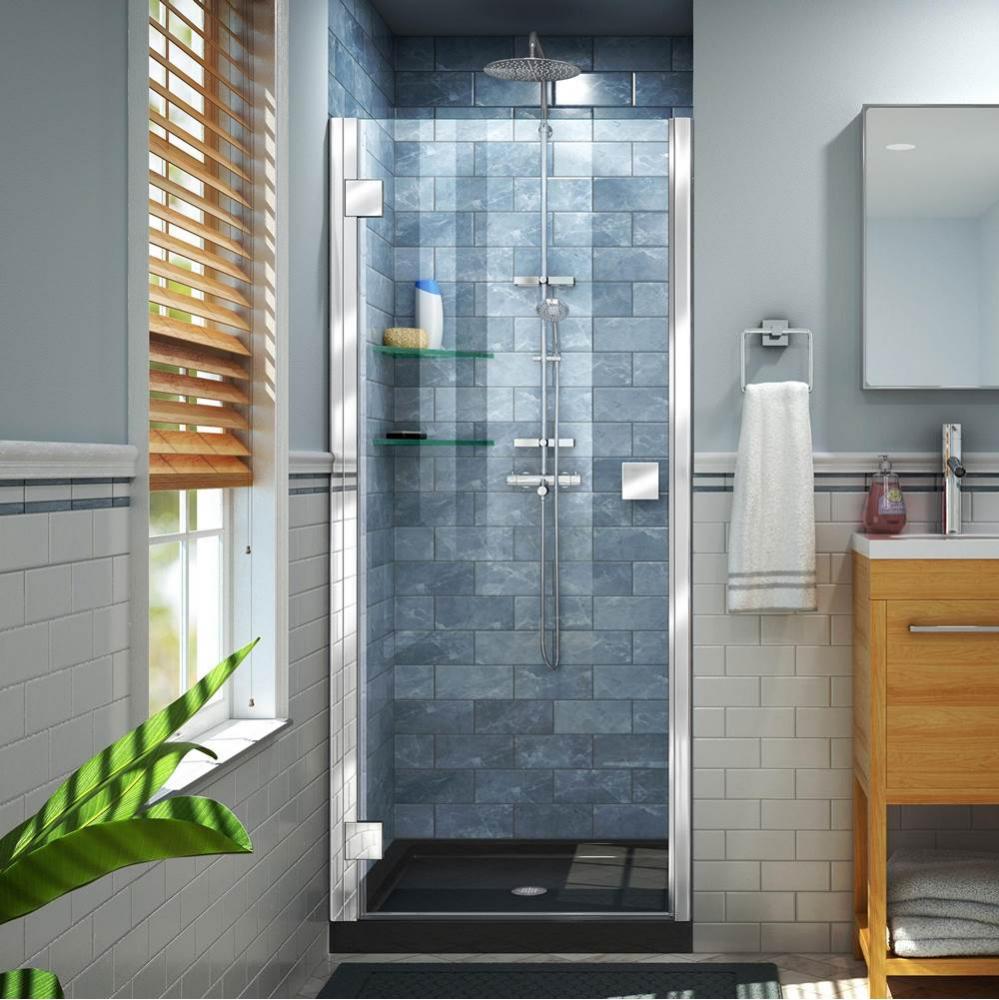DreamLine Lumen 36 in. D x 42 in. W by 74 3/4 in. H Hinged Shower Door in Chrome with Black Acryli
