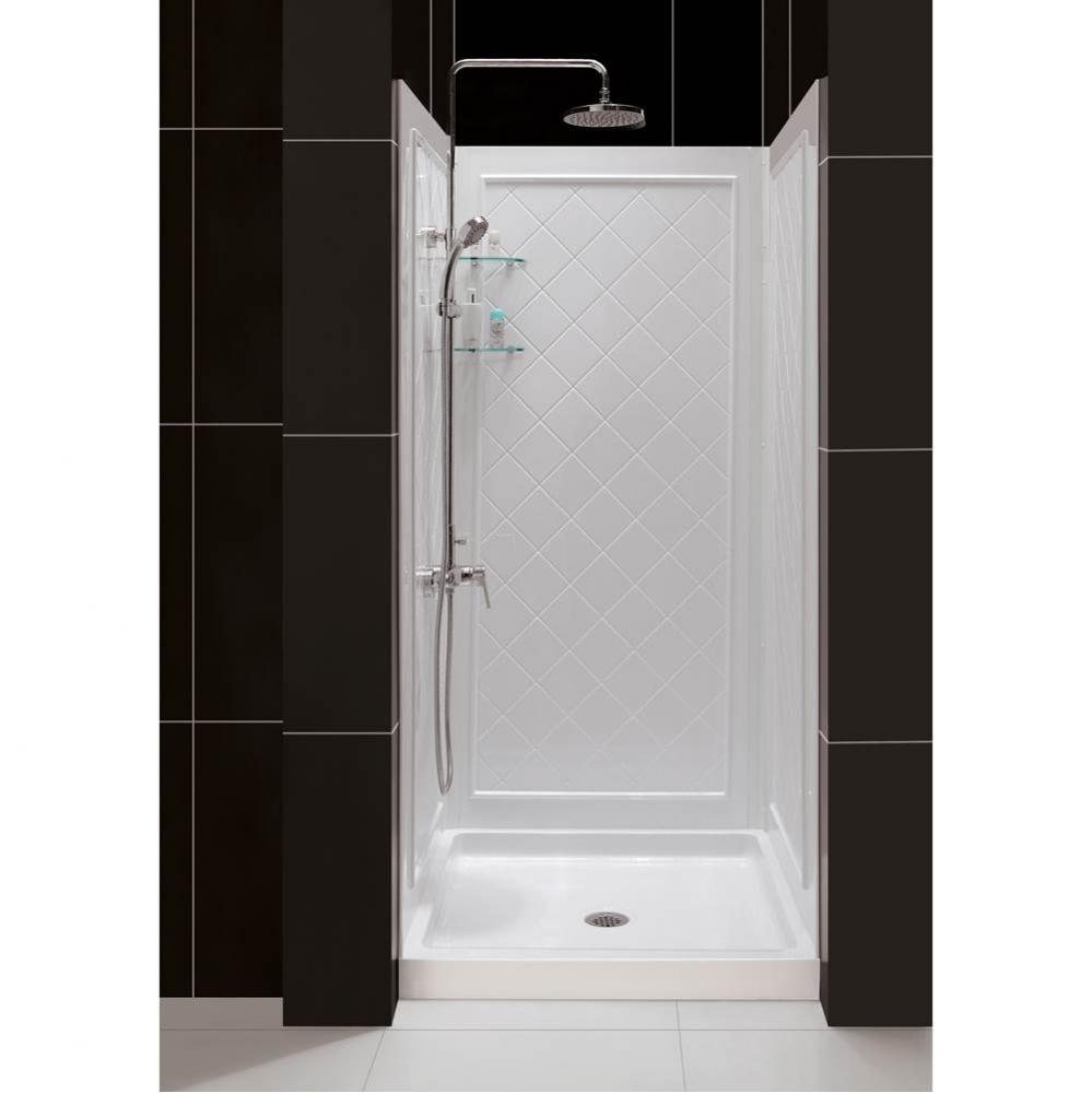 DreamLine 32 in. D x 32 in. W x 76 3/4 in. H Center Drain Acrylic Shower Base and QWALL-5 Backwall
