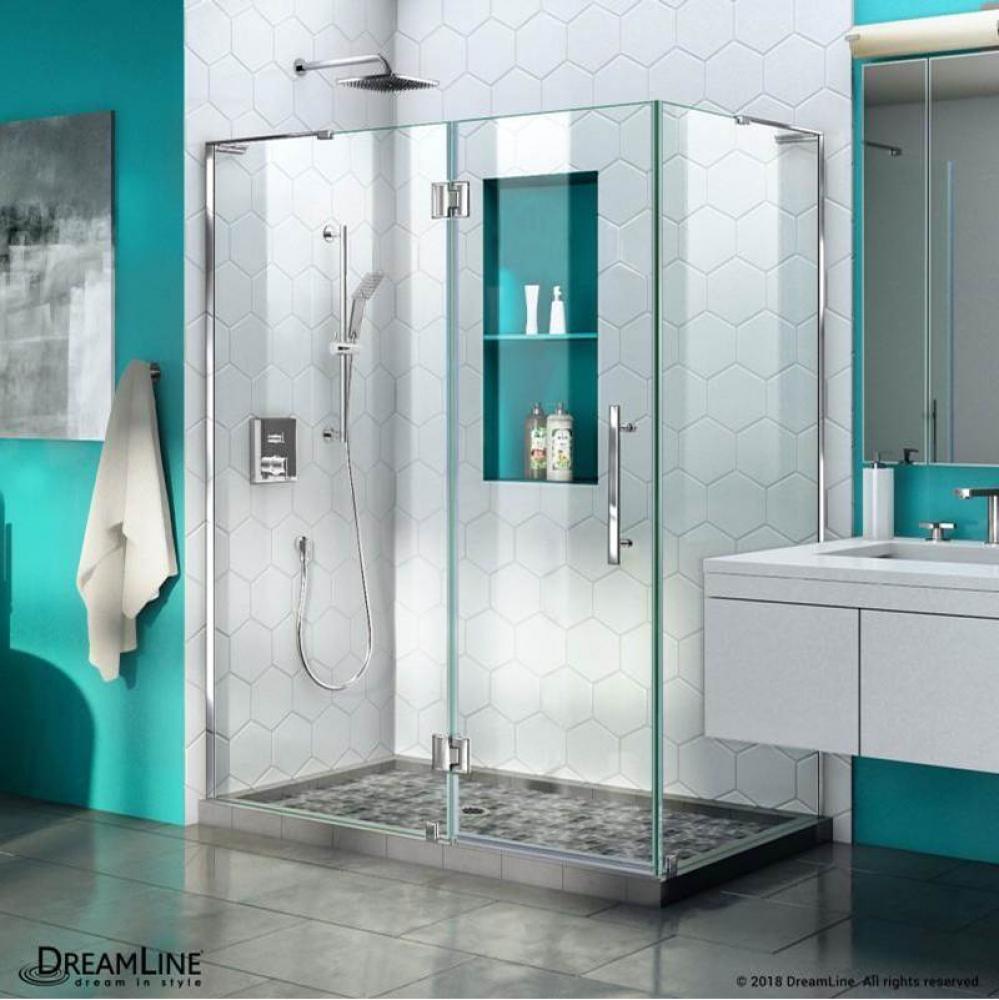 DreamLine Quatra Plus 32 in. D x 46 in. W x 72 in. H Frameless Hinged Shower Enclosure in Chrome